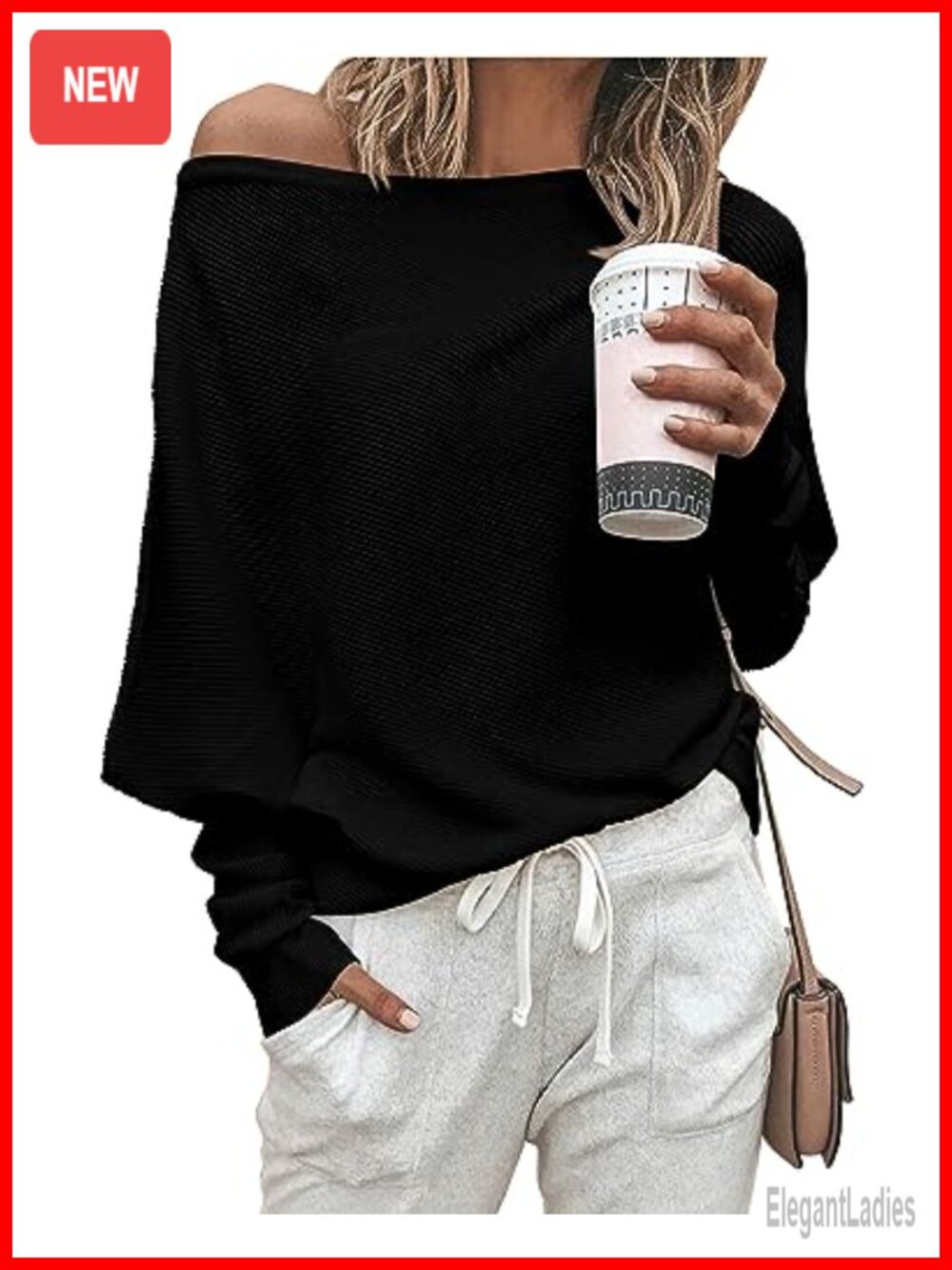 Off The Shoulder Knit Sweater Pullover Oversized Batwing Long Sleeve